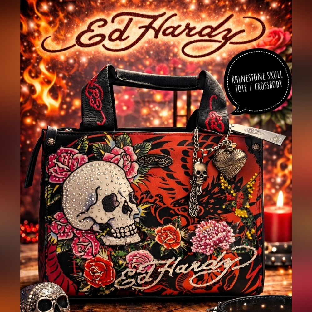 Ed Hardy Nova Skull Rhinestone Bag – Crossbody + Tote ♡ - Picture 10 of 10